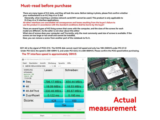 M.2 Network Card A+E Key to 2230 KEY-M NVME Hard Drive M.2 SSD Adapter Card for Mini PC