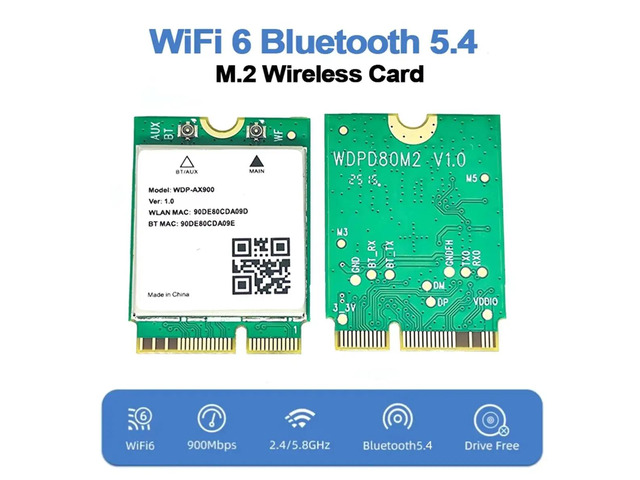 AIC8800D80P 6 Bluetooth 5.4 M.2 Network Card WDP-AX900 2.4G & 5GHz Adapter for Laptop 10/11
