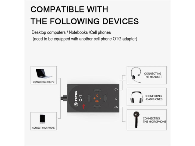 Q1 Game Sound Card USB7.1 Audio 3.5mm Mic Adapter Soundcard 16BIT/48KHZ for PC Laptop Mobile Phone Headset