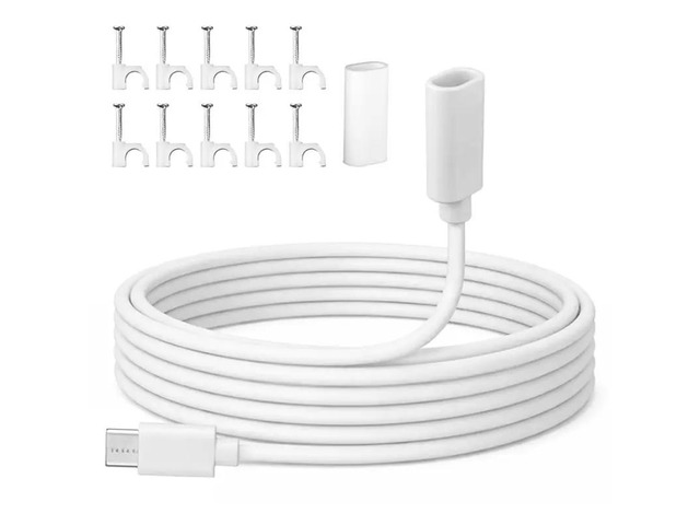Waterproof Case Included USB C Extension Cable, USB C Male To Female Extender Cord With Clips For Ring Pan-Tilt Indoor Cam