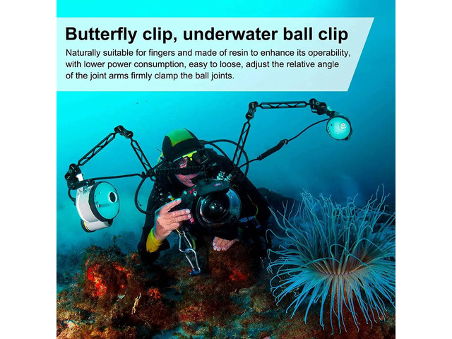 IDUD Aluminum Alloy Scuba Diving Light Torch Dual Ball Joint And 1 Set Butterfly Clip Clamp Mount For Underwater Photography