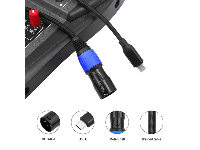 Type C to XLR Male Aux Audio Cable Type C to XLR Male Output Stereo Cord USB Type-C Male to XLR Male Cable Plug and Play