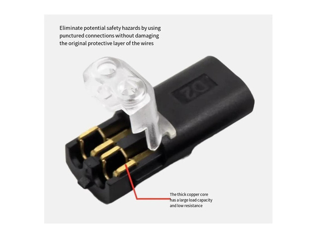 100 Pack of D2 2-Pin Pluggable Wire Connectors, Nylon Insulated Copper Quick-Connect Terminal Blocks
