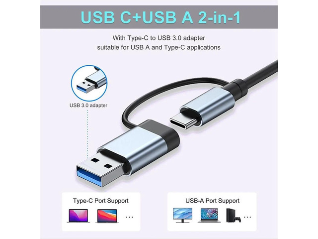 USB C Hub Splitter 7 in 1 USB Extender with 4 USB Port 2 USB C Port for PC Laptop/Phones and More Devices