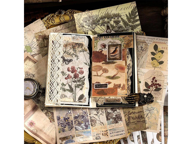 Vintage Aesthetic Washi Stickers Paper for Scrapbooking, 40 Sheets Ephemera Book for Art Journaling,C