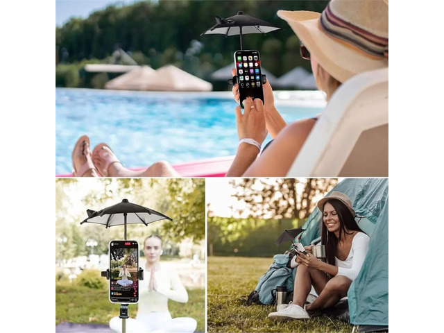 Strong Clip Phone Umbrella for Sun, Outdoor Phone Sun Shade Shield with Rotatable Angle Tanning Shade Cover for Phone