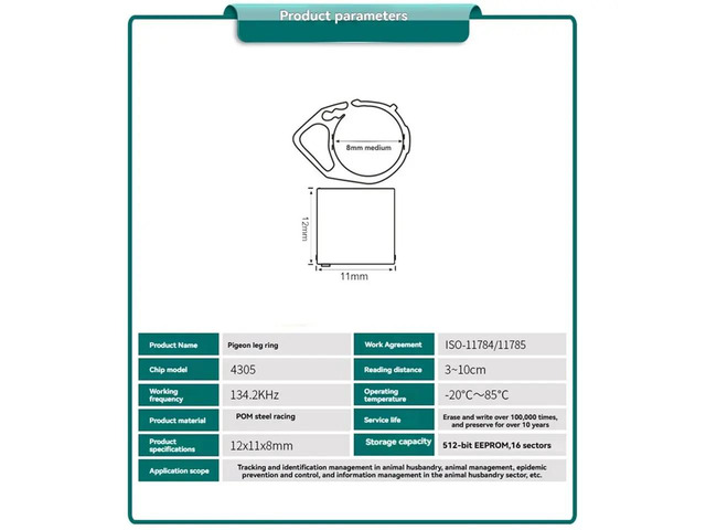 10PCS EM4305 RFID Animal Foot Ring for Pigeon Chiken Duck 134.2KHz 512bit -B Format for Tracking Animal Management A