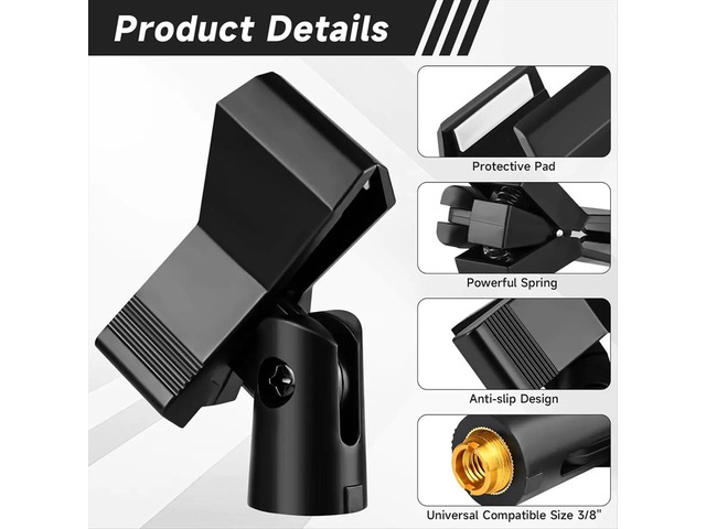 4 Piece Mic Clips for Stands Set Adjustable Mic Holders with Adapters, Mic & Clamp for Mic Stands