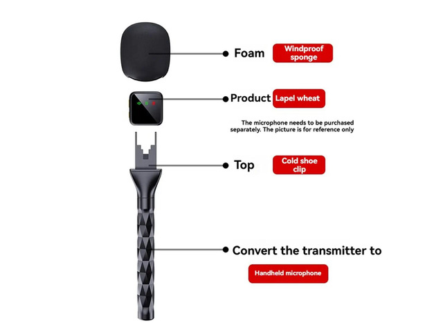 Microphone Handle Fit for MIC 1/2 MIC Mini Handheld Adapter Mic Back Clamp Holder for Vlog Interview