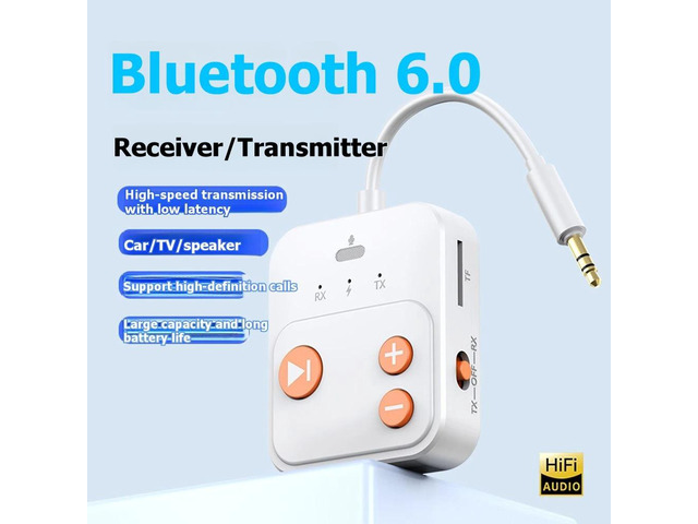 Audio Receiver Bluetooth 6.0 Adapter TF 3.5mm AUX Dual Device Adapter for TV Car Speakers Switch