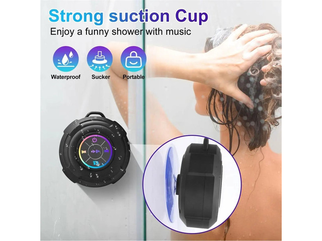 Speaker Suction Cup Waterproof LED Light Speaker Shower Speaker for Outdoor Camping Beach Pool Black