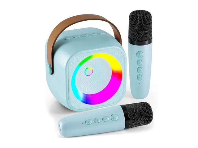 Karaoke Machine, Bluetooth Speaker With 2 Microphones, Karaoke Toys Gift Toys (Blue)