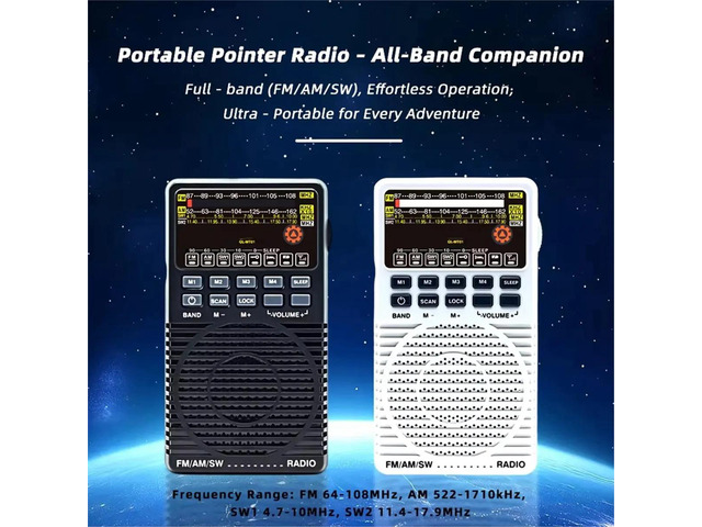 Full-Band FM/AM/SW Pointer Radio Preset Stations 2W Speaker Indoor/Outdoor Ideal Gift for Seniors A