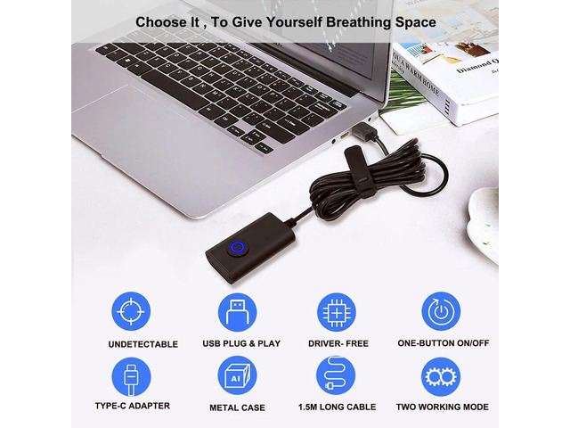 2 in 1 Mouse Wiggler Shaker USB Type-C Mouse Jiggler with on/OFF Switch Drive Free Automatic Mouse Shaker