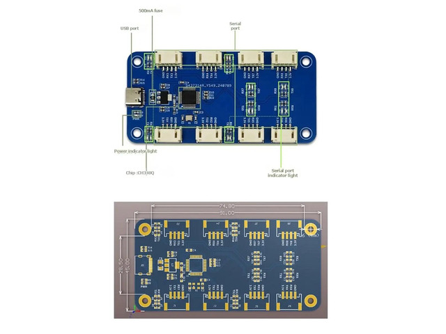 CH344Q USB to 8CH TTL Serial Module Serial Port Type C to TTL High-Speed CH348 Chip Expansion Module