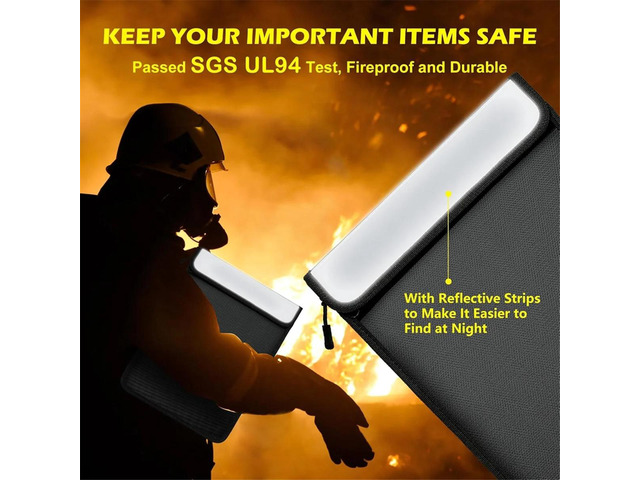 Fireproof Document Bag, Waterproof Document Storage Bag with 2 Pockets,Fireproof Money Bag for Cash,for File/Valuables