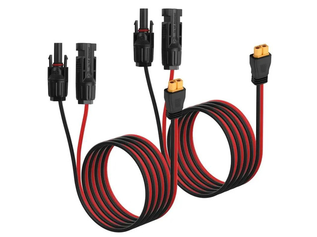 XT60 Female Solar To 12AWG Adapter Cable(2PCS) Connector For Power Station, RV Off-Grid Camping Panel
