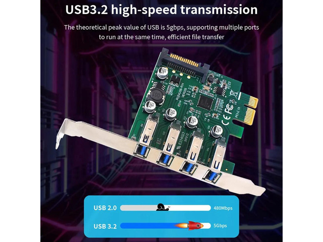 PCIE 1X to USB3.2 Expansion Card PCI-E 4 Ports USB3.2 Adapter Multiplier PCI-E 1X 4X 16X Controller Add One Cards 5Gbps