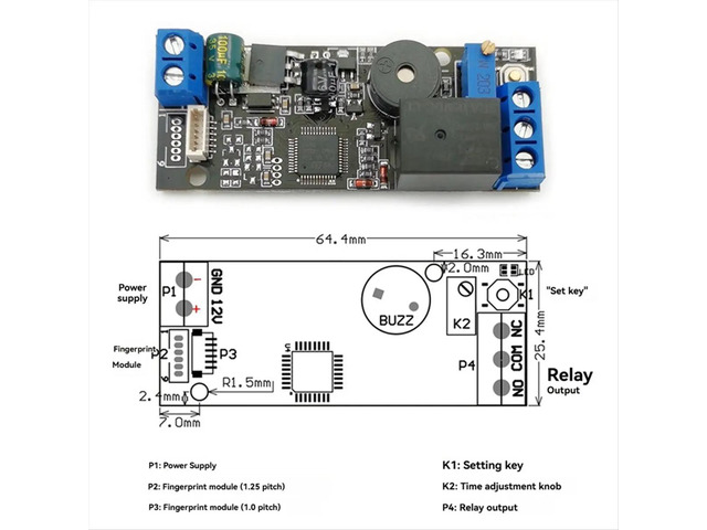 KL202 DC12V Low Power Consumption Rotatable Relay Button Fingerprint Control Board for Fingerprint Access Control System