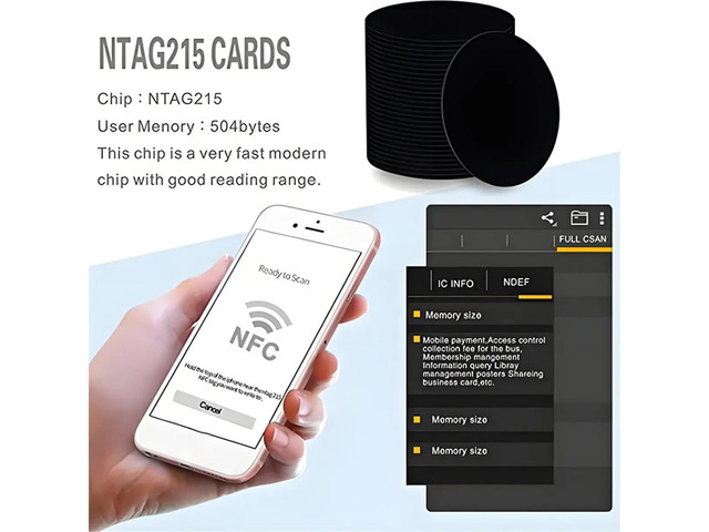 50pcs NFC Tags Black NTAG215 NFC 215 Tags NFC Coins Cards Black NFC Stickers Round 13.56MHz NFC Chip with Adhesive Back