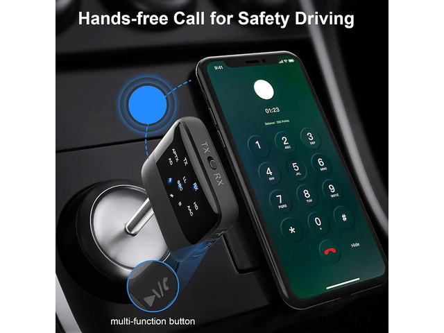 Bluetooth 5.2 Receiver Transmitter HD Low Latency 3.5mm AUX 2 in 1 Audio Adapter for Car Speaker TV PC,Etc.