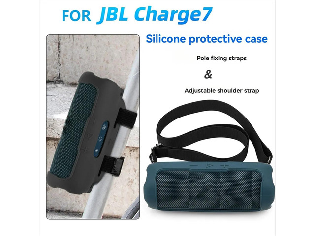 Travel Carrying Case with Shoulder Strap and Bike Rod Fixing Strap Silicone Case for Flip 7 Speaker Black