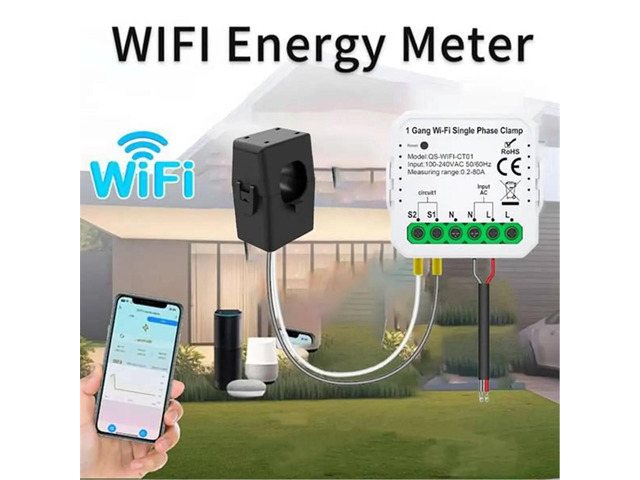 1CH 80A Tuya Smart Power Meter Consumption & Solar PV Production Monitor Consumption Bidirectional Monitor