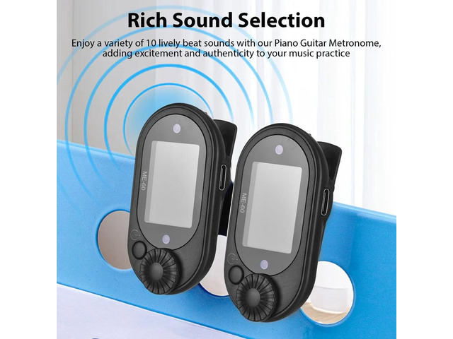 2 Pcs Electronic Metronome 10 Beat Color Screen Display for Piano Guitar Violin Zither Drum Practice Rhythm Instrument