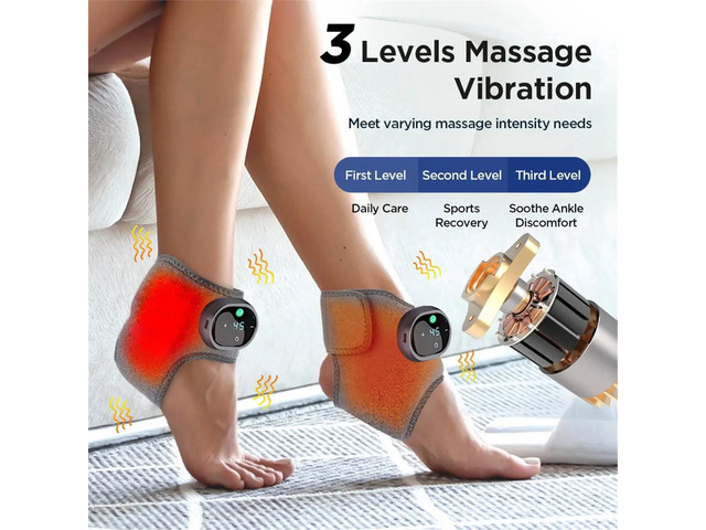 Foot Massager 2 PCS Heated Ankle Brace Cordless Ankle Massager with 3 Shock Levels 5 Heat Settings & LCD A