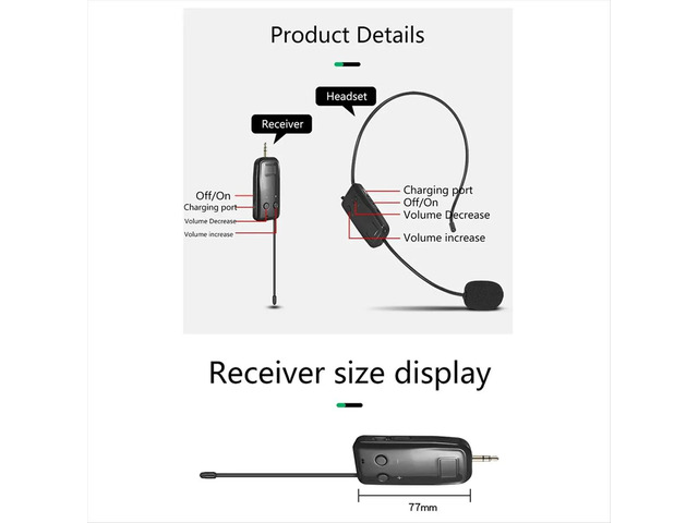 2.4G Head-Mounted Lavalier Microphone Set Transmitter with Receiver for Amplifier Voice Speaker Teaching Tour