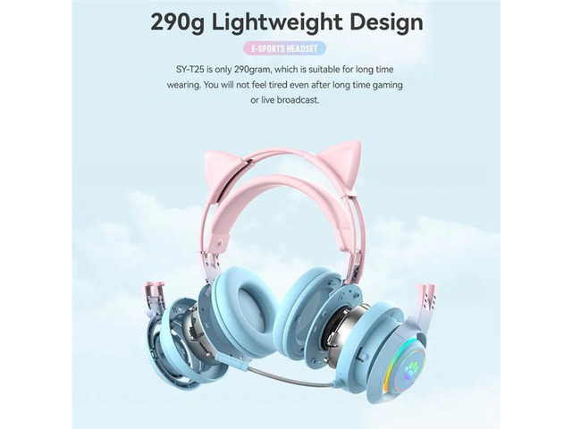RGB Light Cute Antlers Cat Ear Bluetooth Headphone Gaming Headset Earphone For Kids Gamers Puple-AAAE