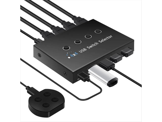 USB Switcher 4 Computer Sharing 4 USB Devices Printer,, Mouse, Keyboard, with 4 Pack USB 3.0 Cables