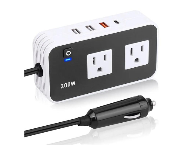 Car Laptop US Plug, 200W Automotive Power Inverter, 110V Ac Automotive Adapter Plug Socket Converter