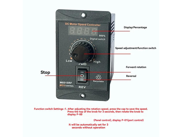 DC 12-60V 15A PWM Motor Speed Controller Multifunctional Motor Speed Regulator Controller Display Speed Percentage
