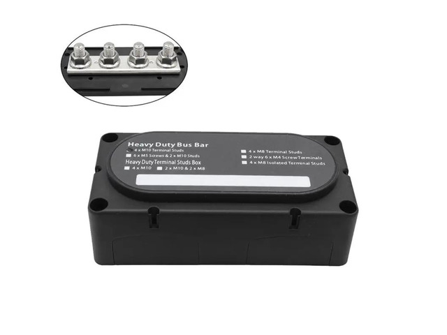 300A Heavy Duty Bus Bar Box With 4 Terminal Studs M10 Modular Power Distribution Block For Marine/Solar 48V DC System B