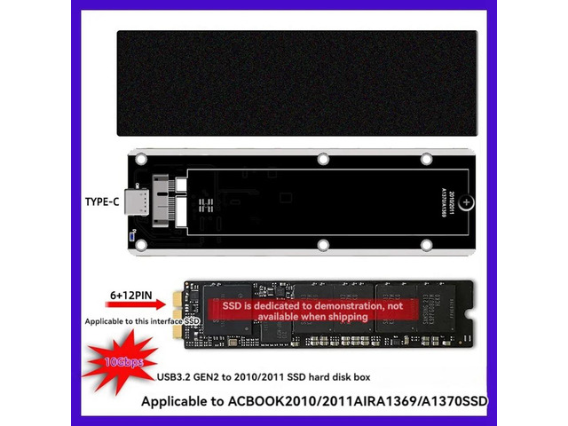 For 2010 2011 Air A1369 A1370 SSD Case USB3.2 GEN2 to 12+6Pin M.2 SATA SSD Enclosure 6Gbps M2 SSD Box A-C Cable