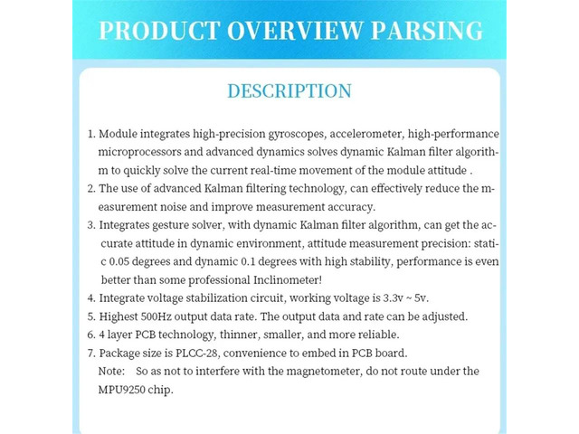 Nine- High- Accelerometer Gyroscope Module Attitude Angle Sensor JY931