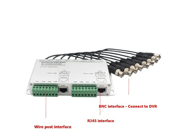 8-Channel Twisted-Pair Transmitter with Built-in Cable, BNC to RJ45 Ethernet Cable HD Transmitter for Surveillance Video