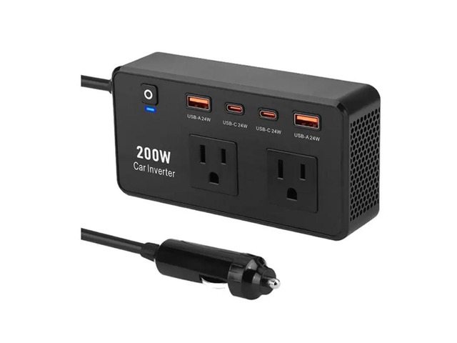 Dual US Plug 200W Car Inverter C-Port Fast Charging USB 110V Power Supply Plug-In For Vehicles Trip Essentials