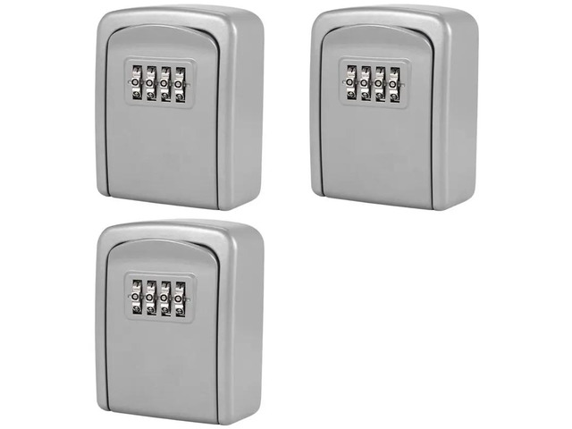 3X Key Lock Box Wall Mounted 4 Digit Combination Lock Box For House Key Weatherproof Security Key Lock Box Silver