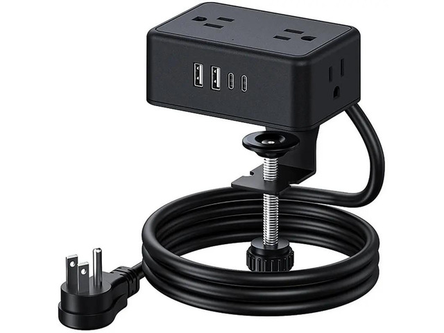 Power Strip Adjustable Clamp 4 AC Outlets 2 USB A 2 USB C Port 20W Fast For Electronics, US Plug Product