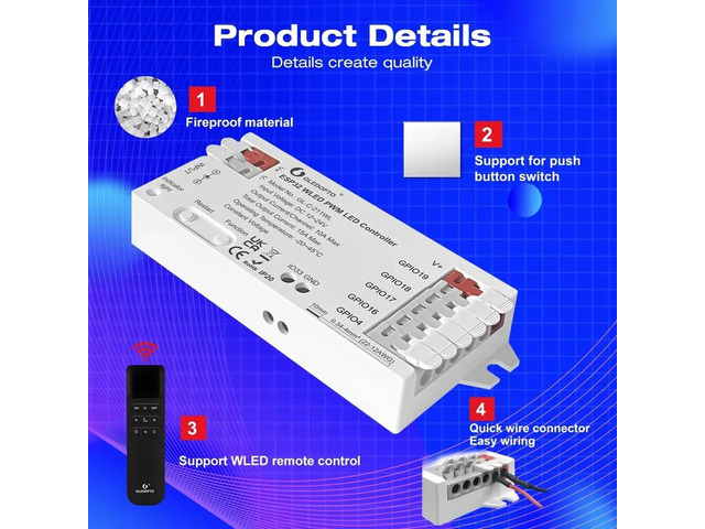 PWM WLED LED Controller 5 Modes in 1 DC 12-24V App Control for RGBCCT RGBW RGB WWCW CCT Dimmer Strip Light