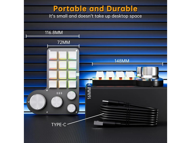 Custom Macro Keyboard 12 Keys 4 Knobs Mini USB Mechanical Keyboard Programming Macro Gaming Keypad Black