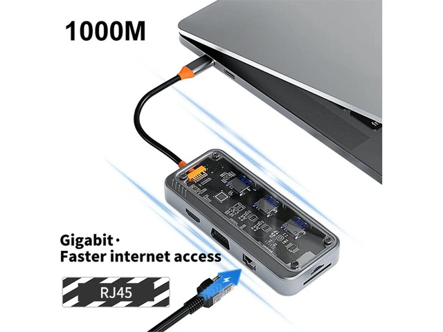 USB-C HUB 10 in 1 USB Expander Dock Docking Station Adapter for Type-C Device SD TF RJ45 1000M Audio 3.5mm Converter.