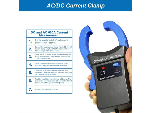 -605A Clamp Adapter 600A Current Power LED 45mm Jaw Digital Clamp Multimeter for Multimetro