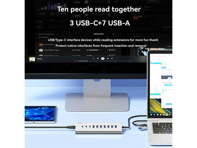 USB 5Gbps HUB USB 3.0 Dock Station High Speed Multifunction USB HUB Adapter for Laptop PC 10 Port EU Plug