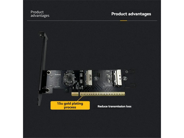 2 Port MCIO 8i 5.0 to PCI-E 5.0 X16 Adapter Card with 2U Baffle for Graphics Card Server