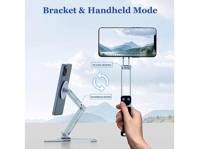 2-in-1 for Phone Tablet Holder Stand Selfie Stick Aluminum 360°Rotatable Foldable for Travel & Desktop