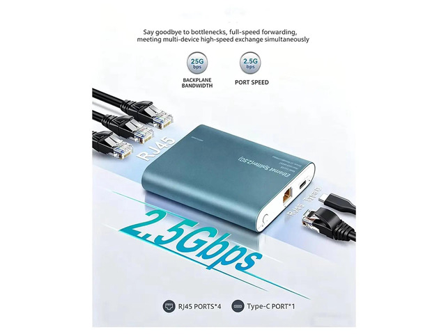 2.5G High Speed Ethernet Splitter 1 PoE in Multi-Port Out Network Switch Type-C Power Plug & Play 3Ports