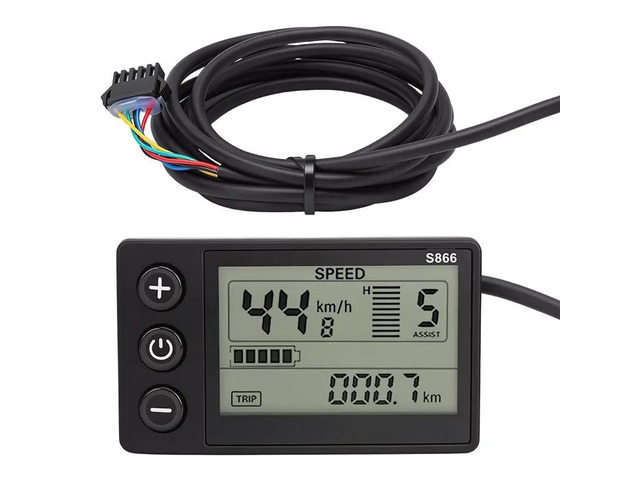 S866 For 36V Electric Bicycle Display LCD Meter, Speedometer, Odometer, Control Panel 0.9In Handlebars Black